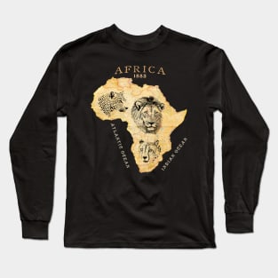 Vintage Africa Map with Big Cats Long Sleeve T-Shirt